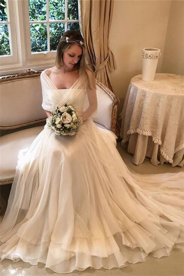 Elegant Appliques Tiered Sexy Wedding Dresses | See Through Long Sleeve Open Back Bridal Gowns-newarrivaldress