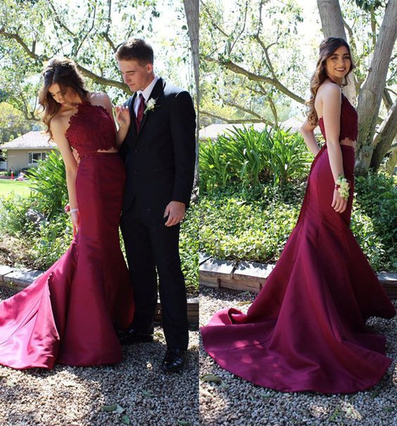 Elegant Halter Mermaid Lace Prom DressWith Lace-newarrivaldress