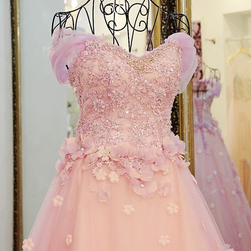 Ball Gown Tulle Off-The-Shoulder Floor-Length Applique Prom Dresses-newarrivaldress