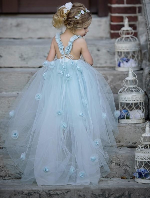 Light Sky Blue Princess Flower Girl's Dresses Sleeveless Ball Gown Party Dress for Kids-newarrivaldress