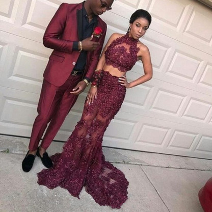 Lace Halter Burgundy Prom Dress, burgundy prom dress online-newarrivaldress