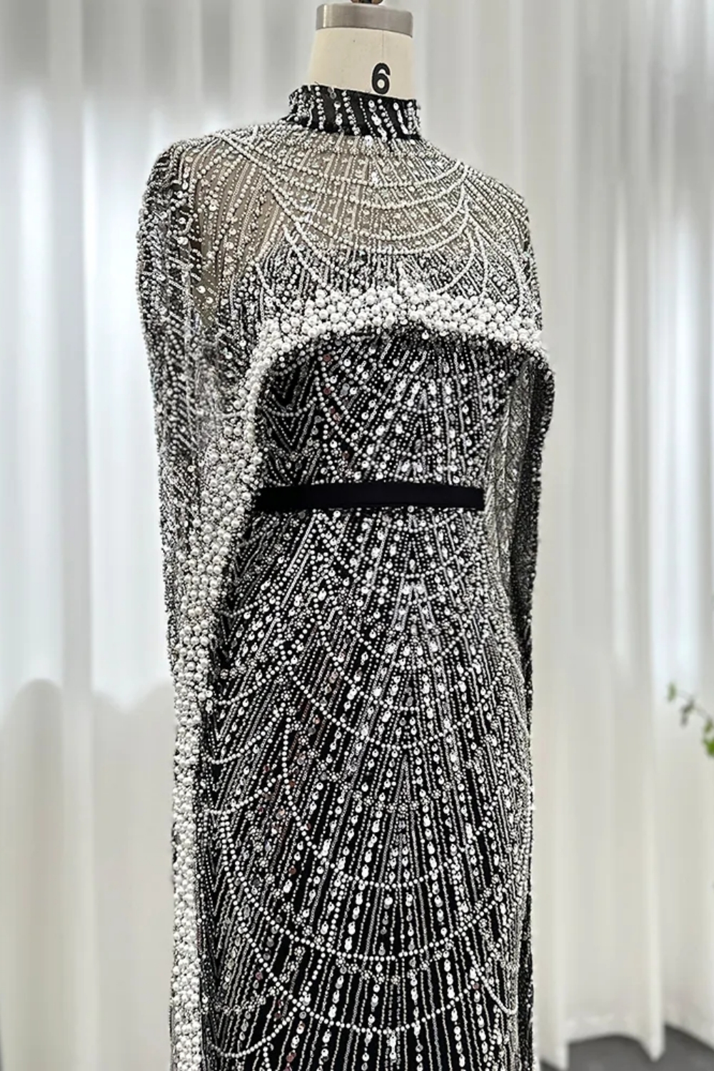 Luxury Sequins Dubai Mermaid Evening Dress with Cape Glitter Pearls Floor Length Party Dress-newarrivaldress