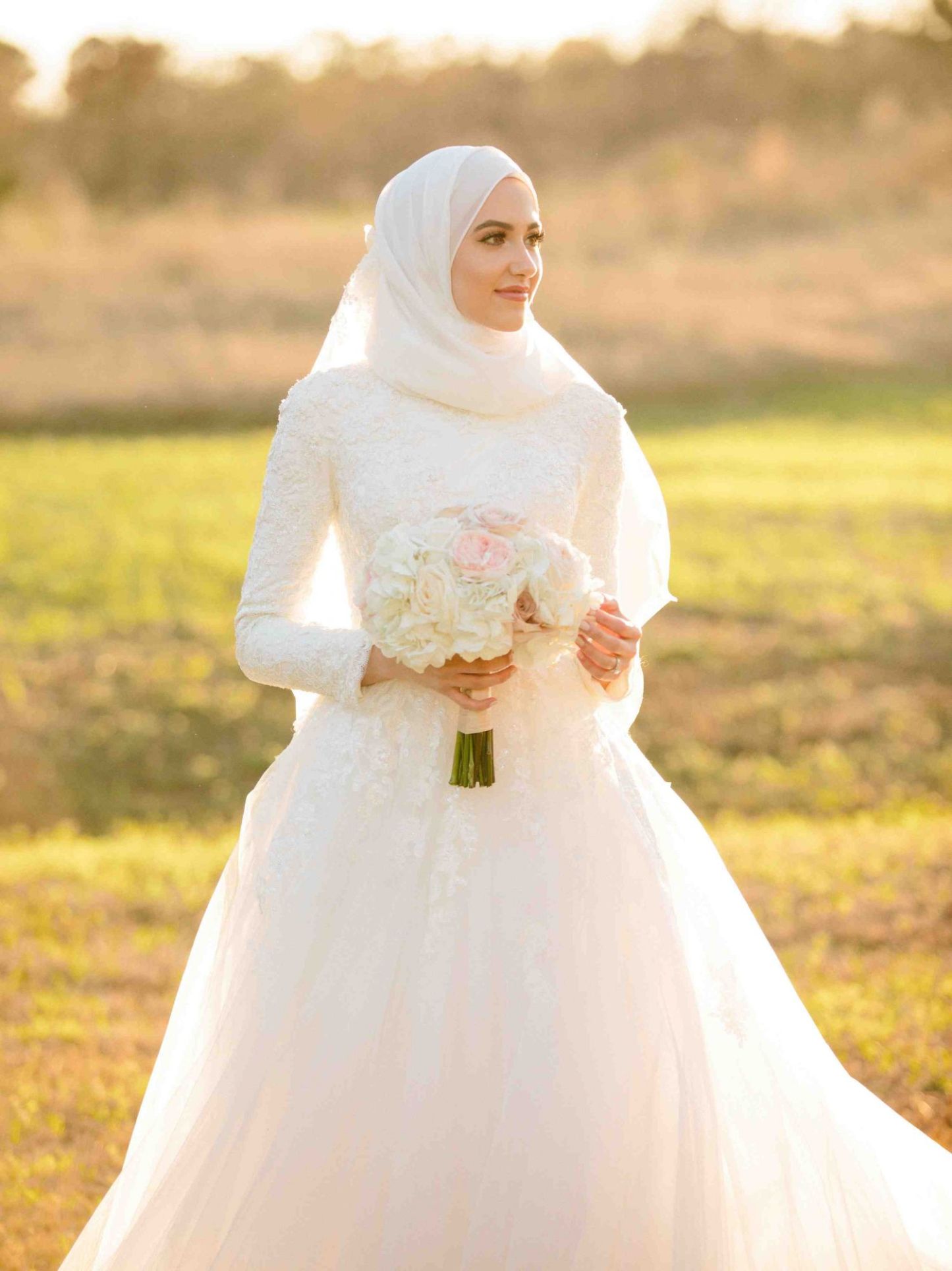 Layers-Tulle Long Sleeve Applique Muslim High Neck Wedding Dresses-newarrivaldress