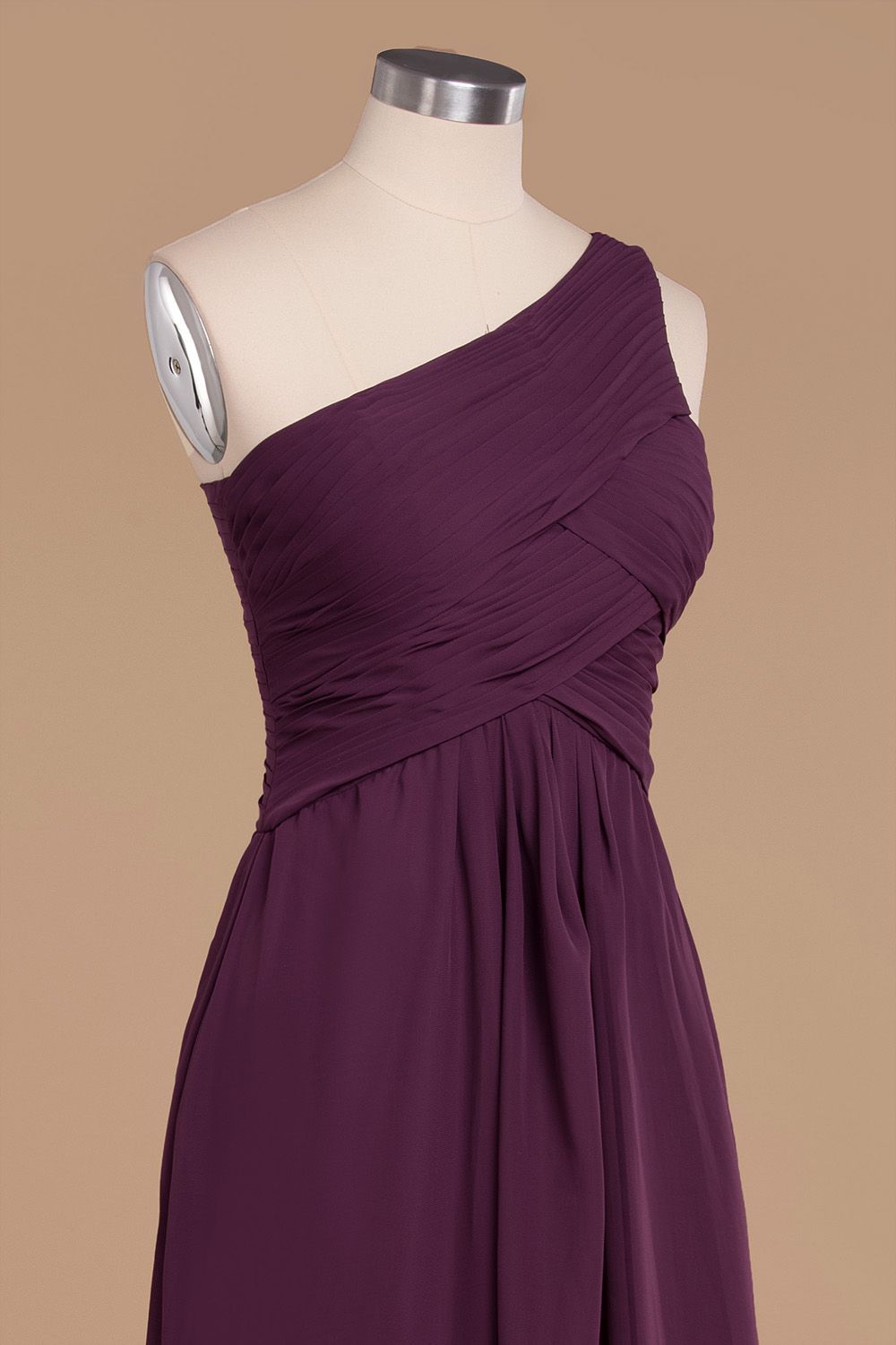 Elegant Ruched Chiffon One Shoulder Bridesmaid Dress Long Sleeveless Evening Dress