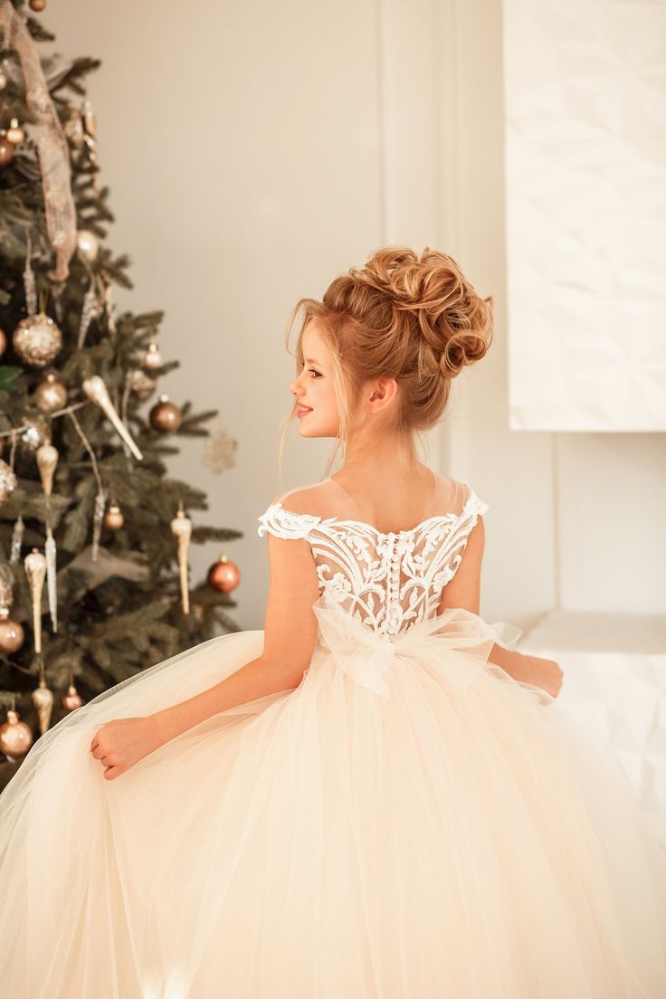 Lovely Cap Sleeves White Floral Tulle Flower Girl Dress Christmas /Birthday Party Dress for Little Girls-newarrivaldress