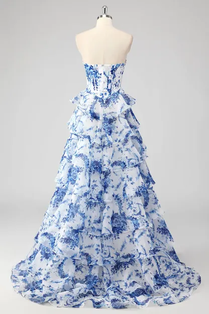 Strapless Chiffon A-Line Prom Dresses with Slit