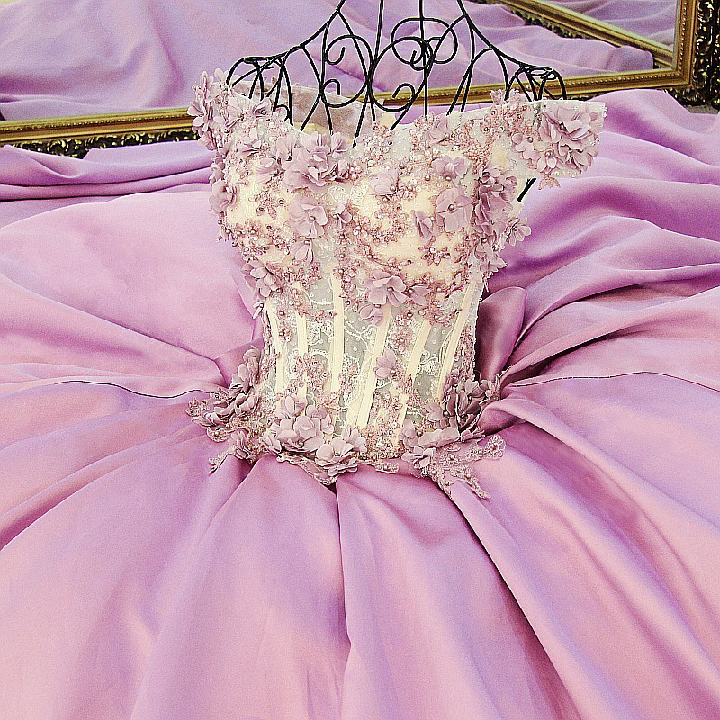 Lace Court Train A-Line Ball Gown Applique Bow Evening Dresses-newarrivaldress