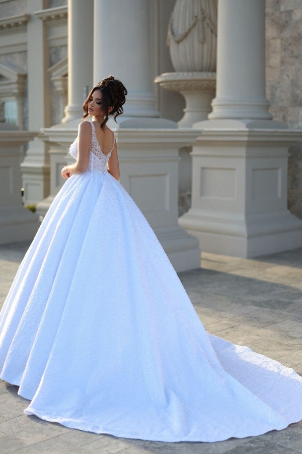 Charming White A-line Wedding Dress Sparkly Sequins Sleeveless Ball Gown-newarrivaldress
