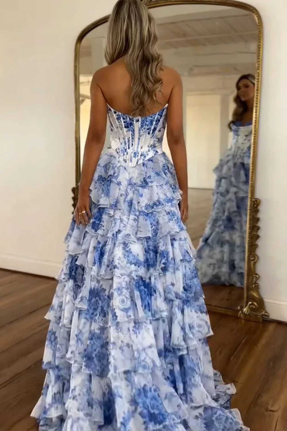 Strapless Chiffon A-Line Prom Dresses with Slit