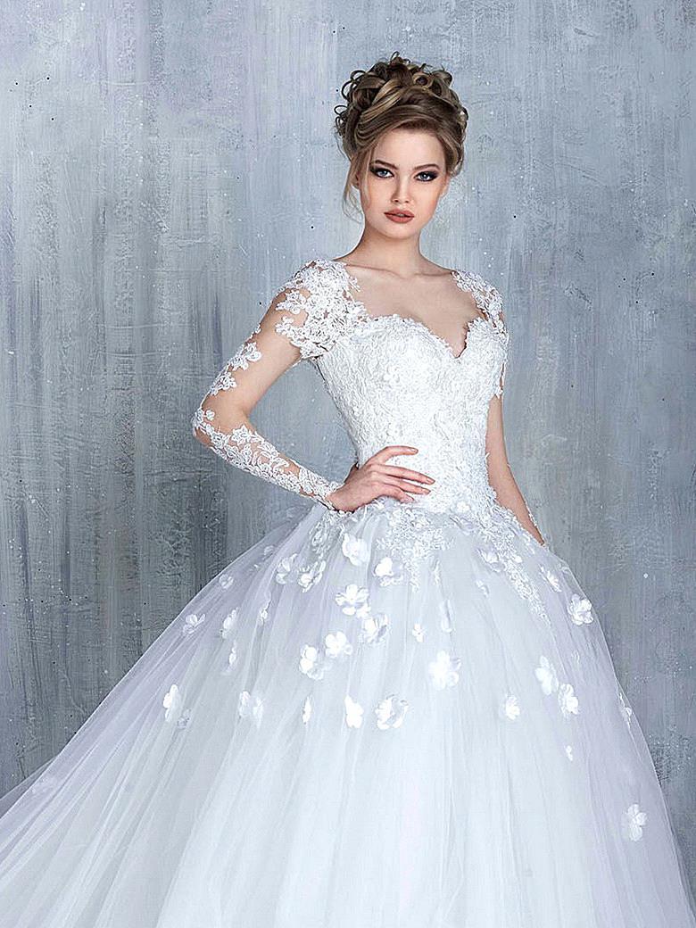 New Arrival Long Sleeve Lace Bridal Gowns Tulle Open Back Court Train Wedding Dresses-newarrivaldress