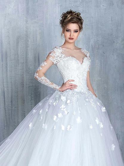 New Arrival Long Sleeve Lace Bridal Gowns Tulle Open Back Court Train Wedding Dresses-newarrivaldress