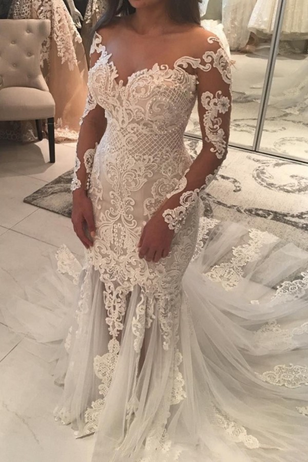 Elegant New Arrival Long Sleeve Mermaid Wedding Dresses | Long Train Online Bridal Gowns-newarrivaldress