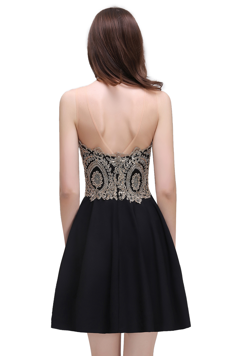 CAITLIN | A-line Short Chiffon Black Homecoming Dresses with Appliques-newarrivaldress