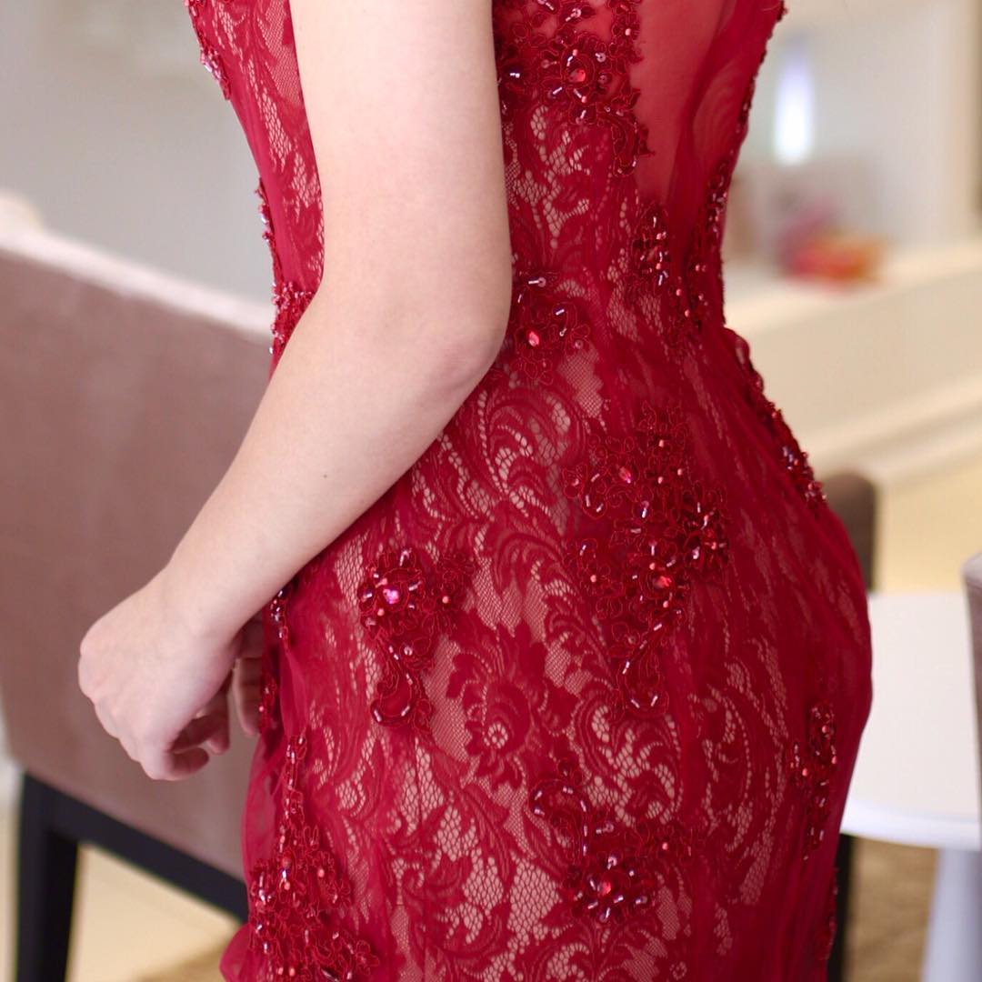 Lace V-Neck Glamorous Cap Mermaid Beading Sleeves Prom Dresses-newarrivaldress