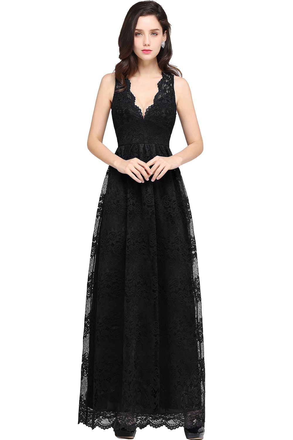 CHAYA | Sheath V-neck Floor-length Lace Navy Blue Prom Dress-newarrivaldress