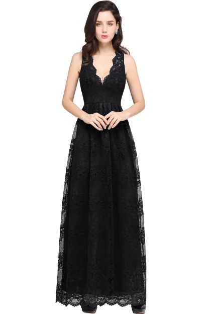 CHAYA | Sheath V-neck Floor-length Lace Navy Blue Prom Dress-newarrivaldress