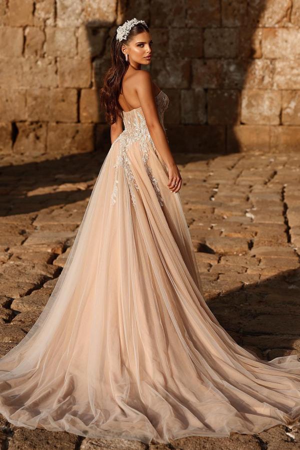 Sweetheart Strapless Side Split Tulle Wedding Dress with Floral Lace Pattern-newarrivaldress