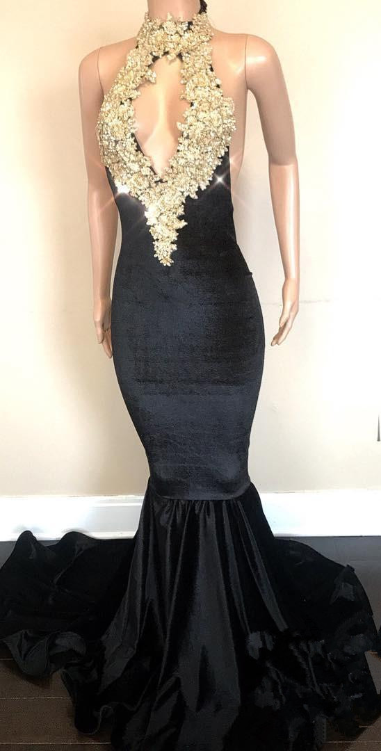 Kethole Junior Long Prom Dresses Black | Mermaid Beads Appliques Evening Gowns-newarrivaldress