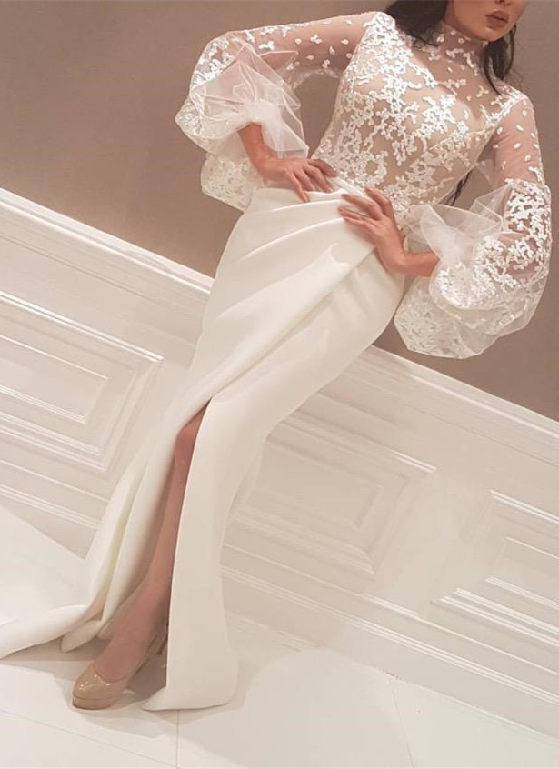 Elegant New Arrival Beautiful Lace High Neck Long Sleeve Wedding Dresses-newarrivaldress