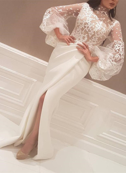 Elegant New Arrival Beautiful Lace High Neck Long Sleeve Wedding Dresses-newarrivaldress