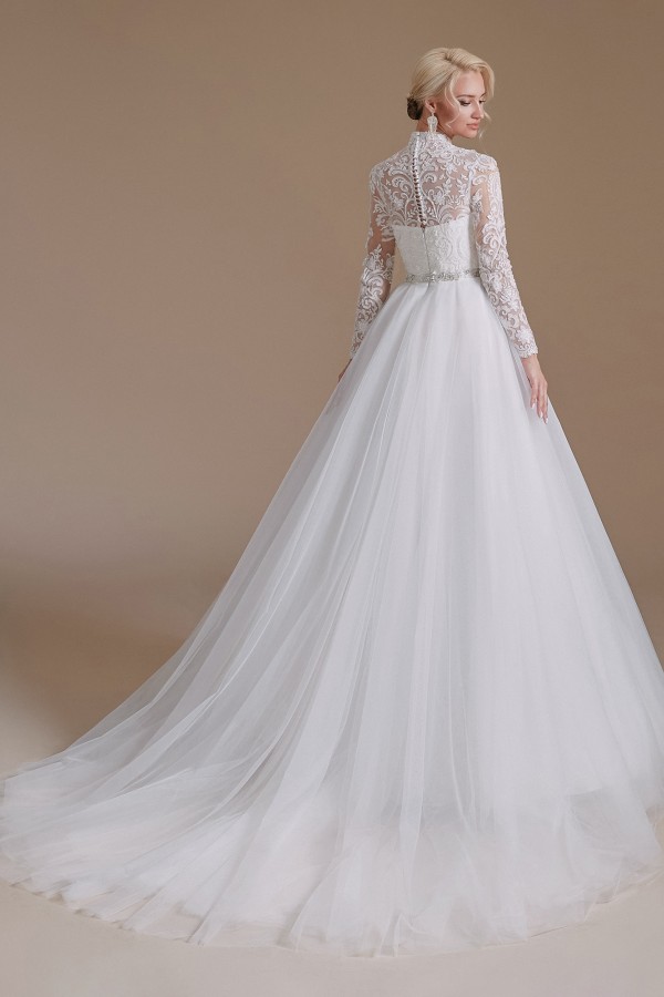 Gorgeous Long Sleeves Wedding Dress Aline White Tulle Lace Bridal Dress-newarrivaldress