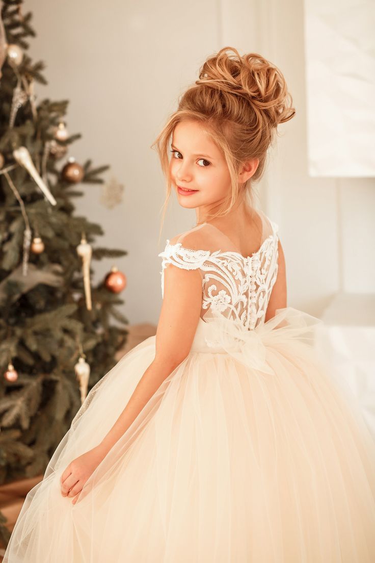 Lovely Cap Sleeves White Floral Tulle Flower Girl Dress Christmas /Birthday Party Dress for Little Girls-newarrivaldress