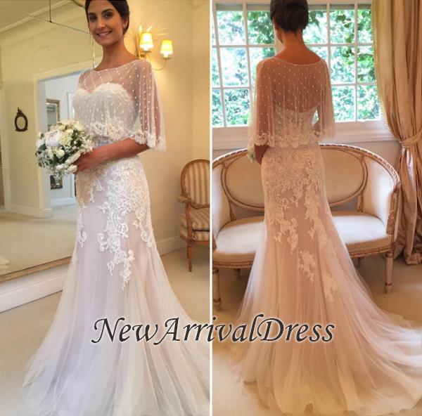 Tulle Sweep Train Sweetheart Applique Mermaid Wedding Dresses-newarrivaldress