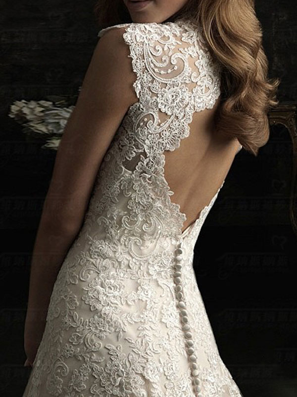Simple Wedding Dress 2021 Lace V Neck Sleeveless Floor Length Backless Tulle Bridal Gowns With Train-newarrivaldress