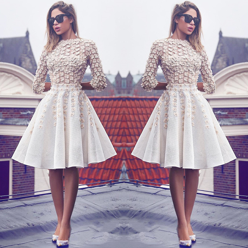 Modern Flowers Jewel Long Sleeve Mini Short Homecoming Dress BA6905-newarrivaldress