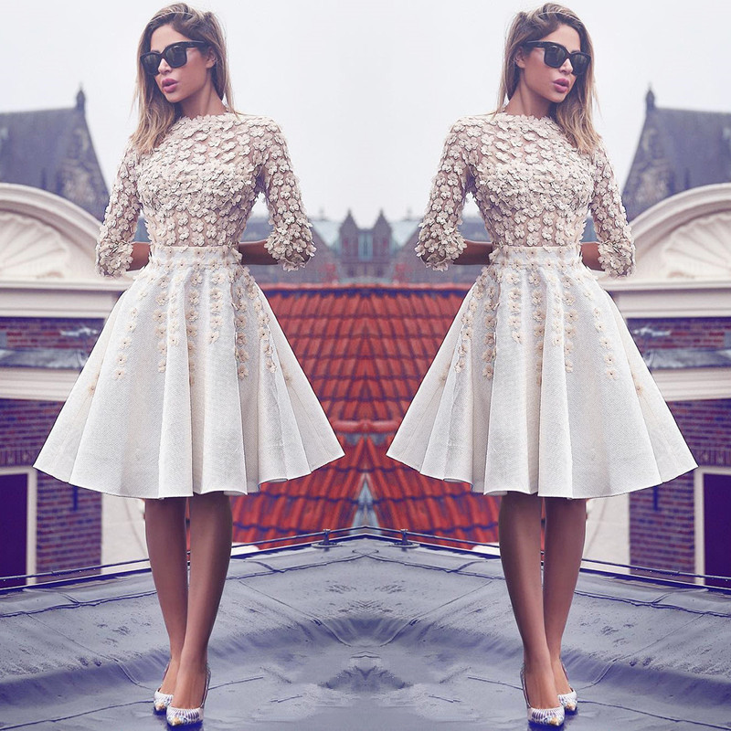 Modern Flowers Jewel Long Sleeve Mini Short Homecoming Dress BA6905-newarrivaldress