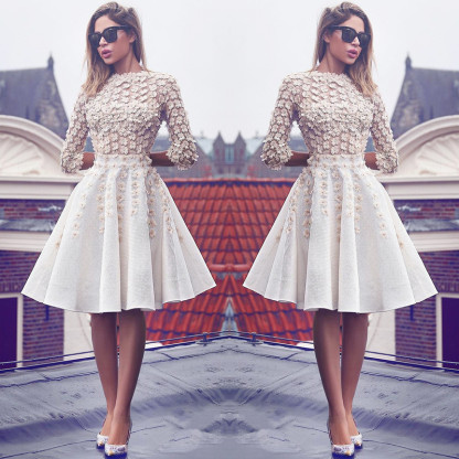 Modern Flowers Jewel Long Sleeve Mini Short Homecoming Dress BA6905-newarrivaldress
