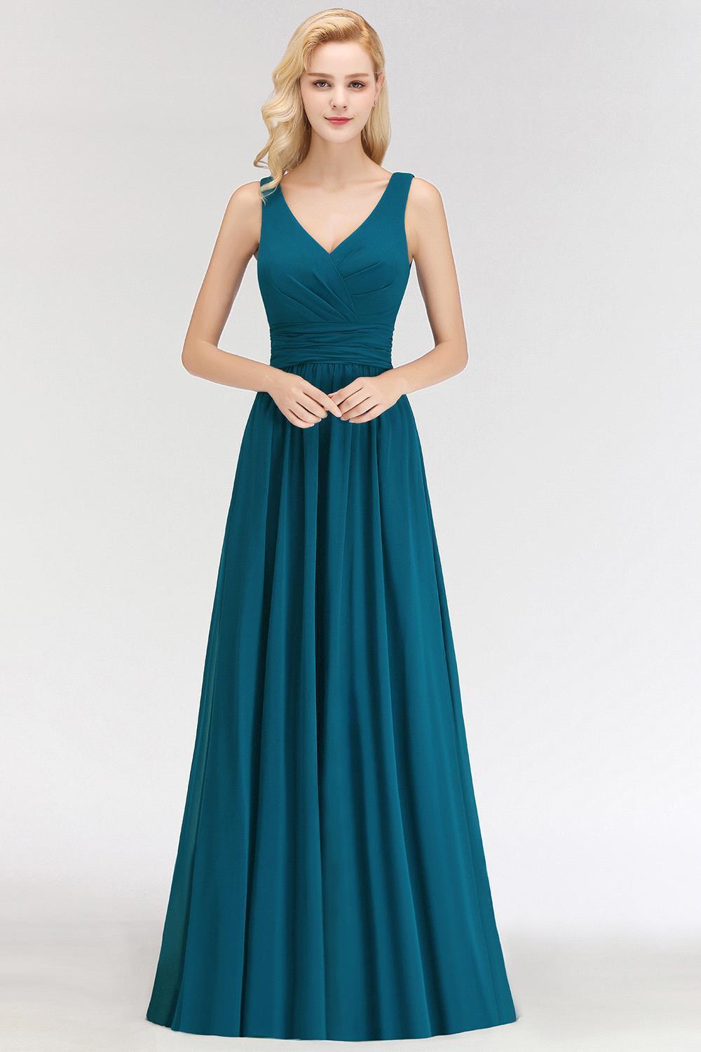 Sleeveless Chiffon Newest A-line Straps Floor-length Bridesmaid Dress-newarrivaldress