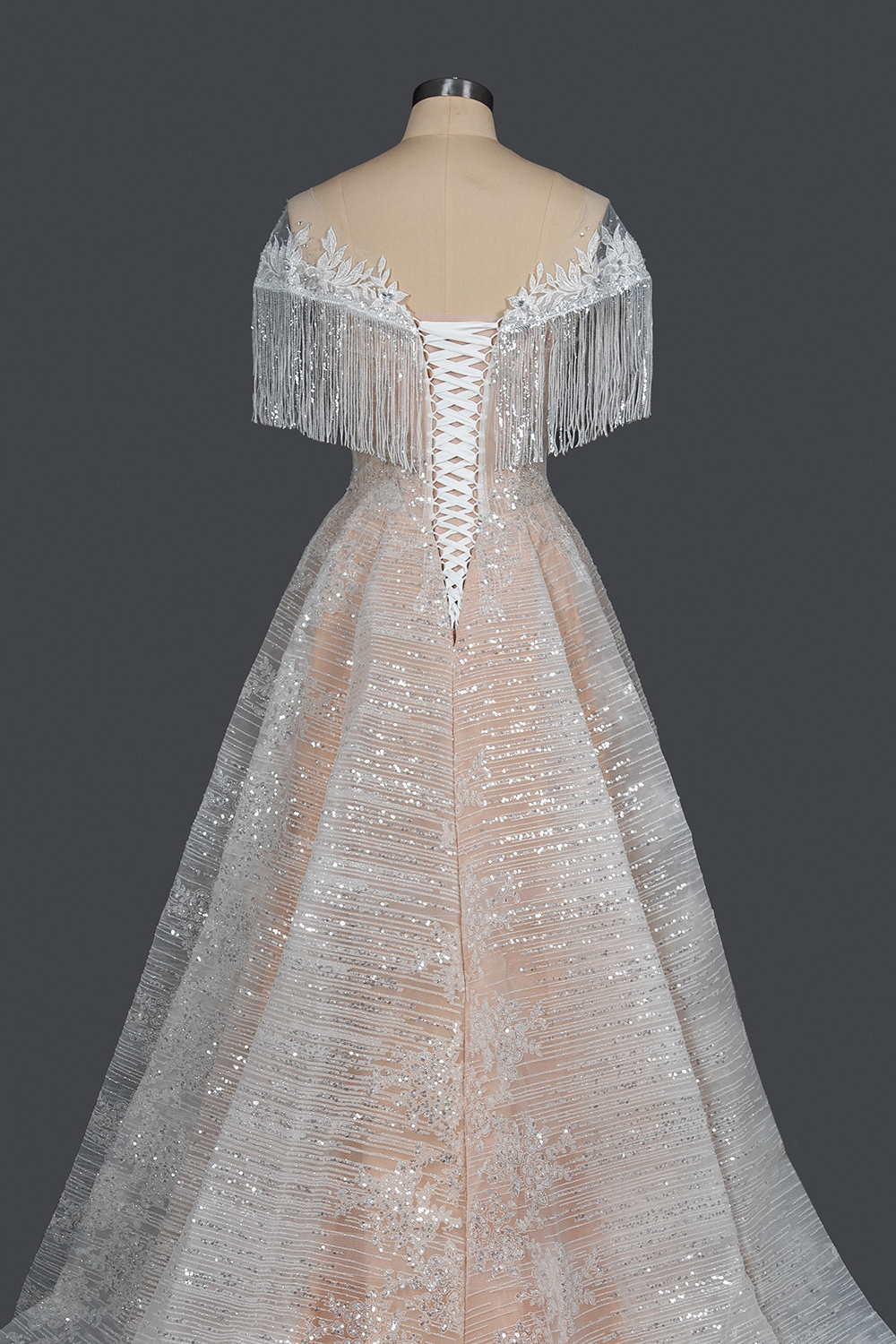 Romantic Tassels Off Shoulder Glitter Sequins Wedding Gown Garden Bridal Dress for Bride-newarrivaldress