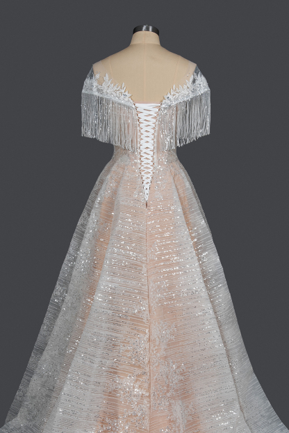 Romantic Tassels Off Shoulder Glitter Sequins Wedding Gown Garden Bridal Dress for Bride-newarrivaldress