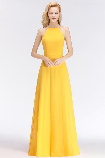 Sleeveless Fashion Chiffon Sheath Yellow Long Bridesmaids Dresses-newarrivaldress