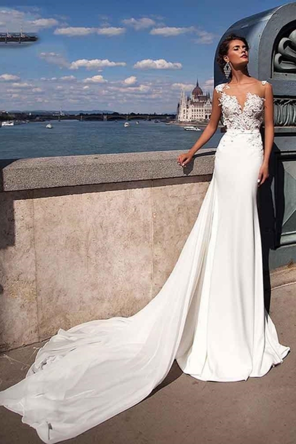 Sexy Sleeveless Mermaid Bridal Dress with Sweep Train-newarrivaldress