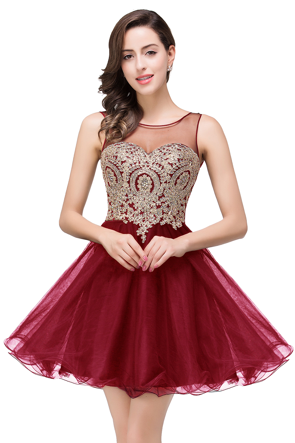 ESTRELLA | A-line Crew Short Sleeveless Appliques Prom Dress-newarrivaldress