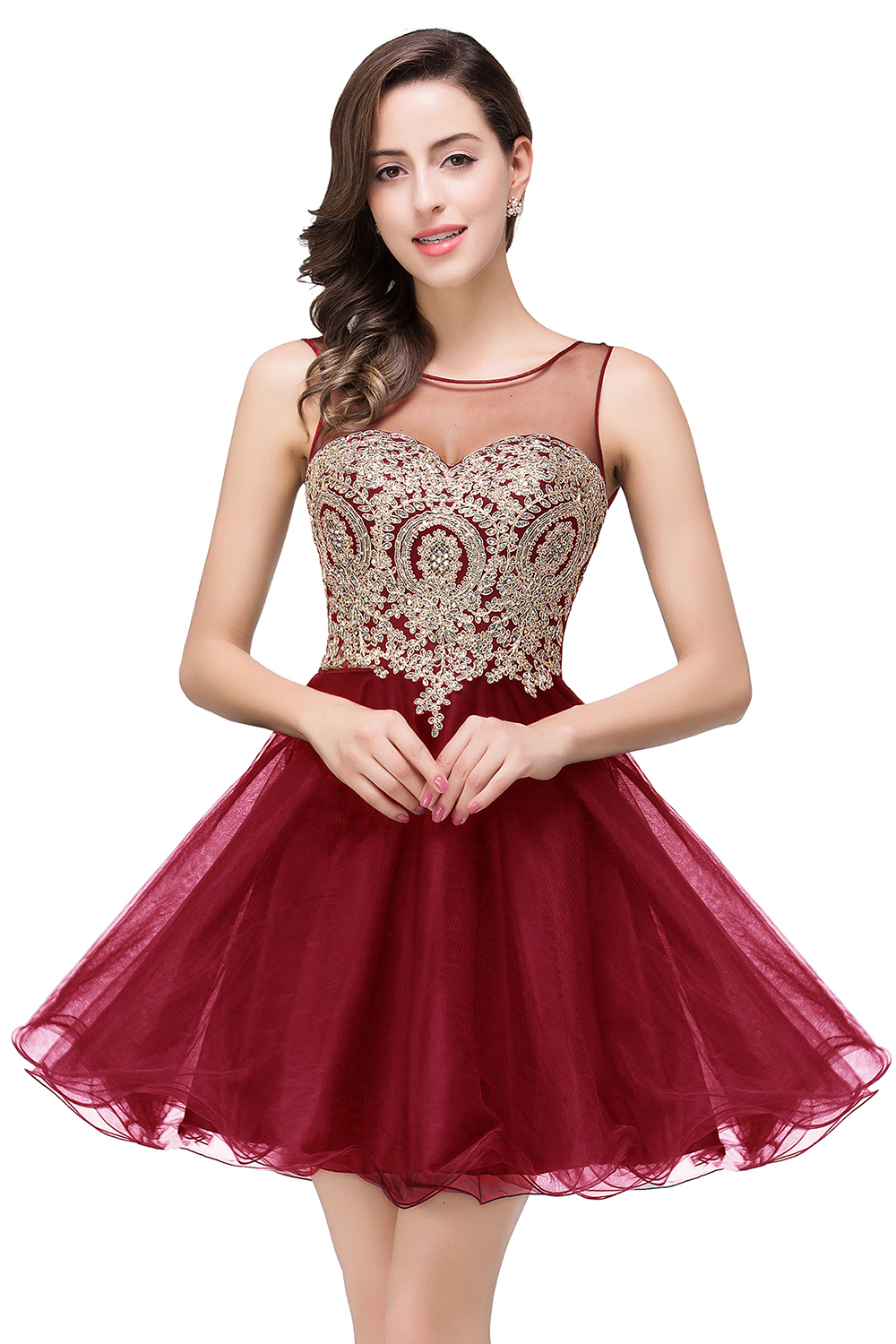 ESTRELLA | A-line Crew Short Sleeveless Appliques Prom Dress-newarrivaldress
