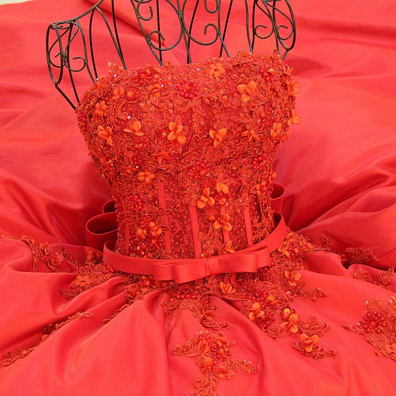 Strapless Bow A-Line Applique Ball Gown Tulle Sweep Train Prom Dresses-newarrivaldress