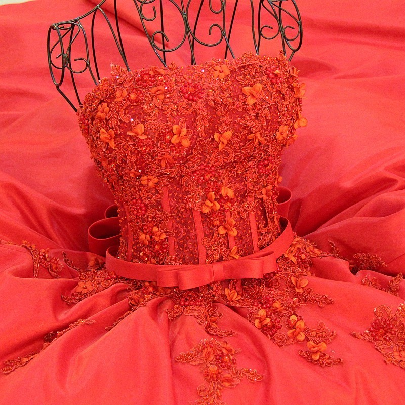 Strapless Bow A-Line Applique Ball Gown Tulle Sweep Train Prom Dresses-newarrivaldress