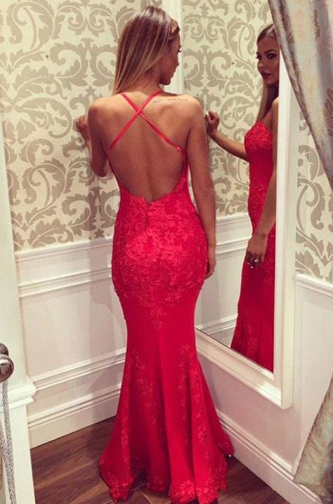 Sexy Sweetheart Spaghetti Straps Floor-length Appliques Mermaid Prom Dresses-newarrivaldress