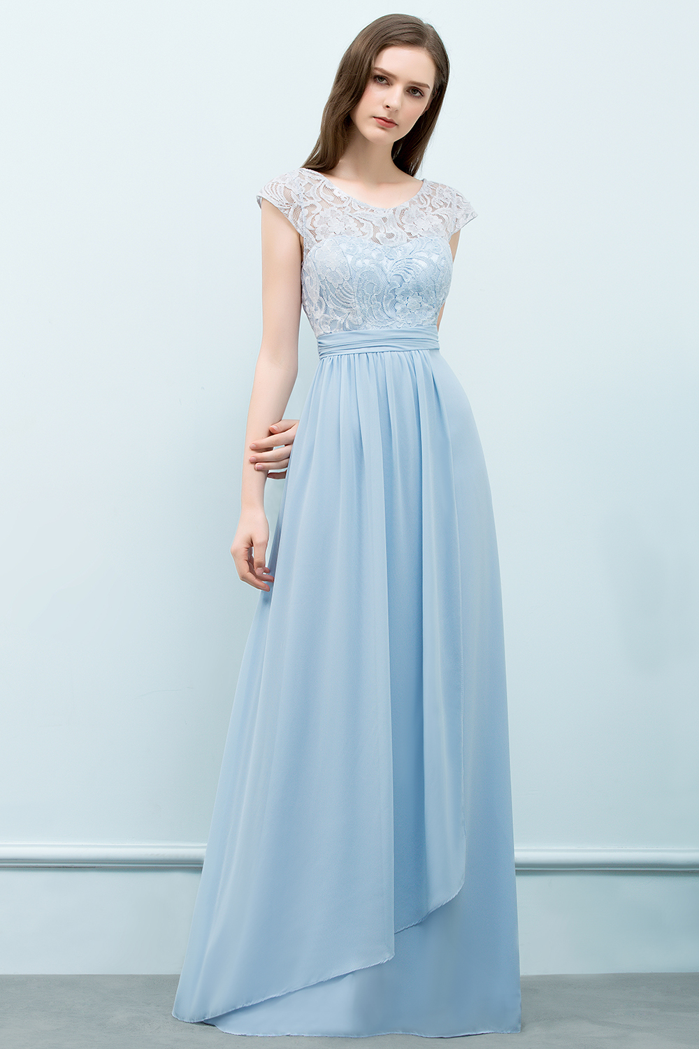 SHIRLEY | A-line Long Cap Sleeves Lace Top Chiffon Bridesmaid Dresses-newarrivaldress
