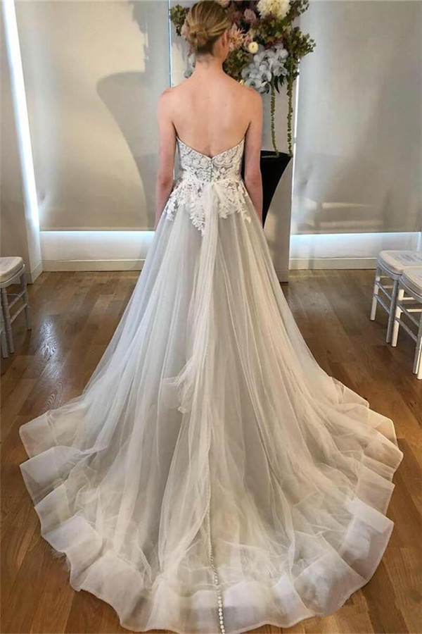 See Through Lace Appliques Sweetheart Wedding Dresses | Sleeveless Open Back Bridal Gowns-newarrivaldress