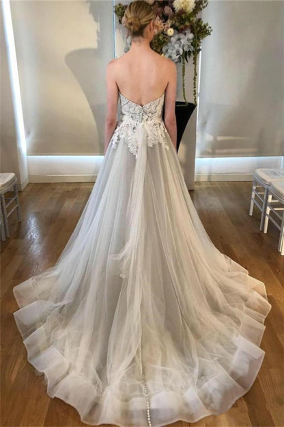 See Through Lace Appliques Sweetheart Wedding Dresses | Sleeveless Open Back Bridal Gowns-newarrivaldress