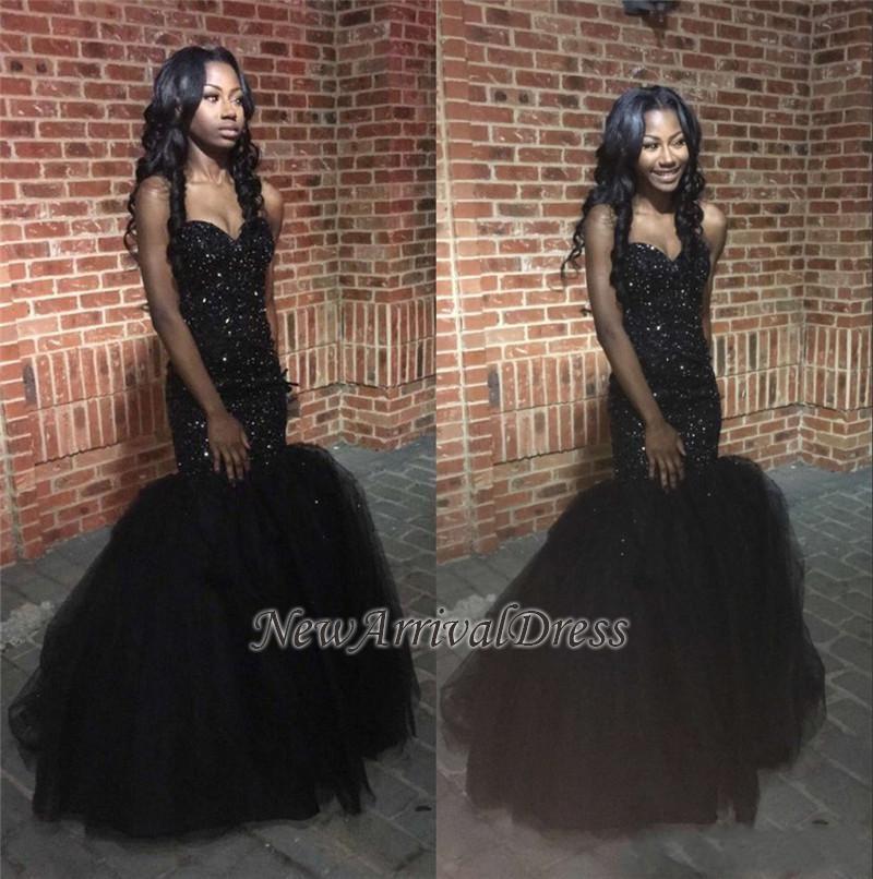 Sweetheart Black Mermaid Tulle Puffy Sequins Amazing Beaded Prom Dress-newarrivaldress