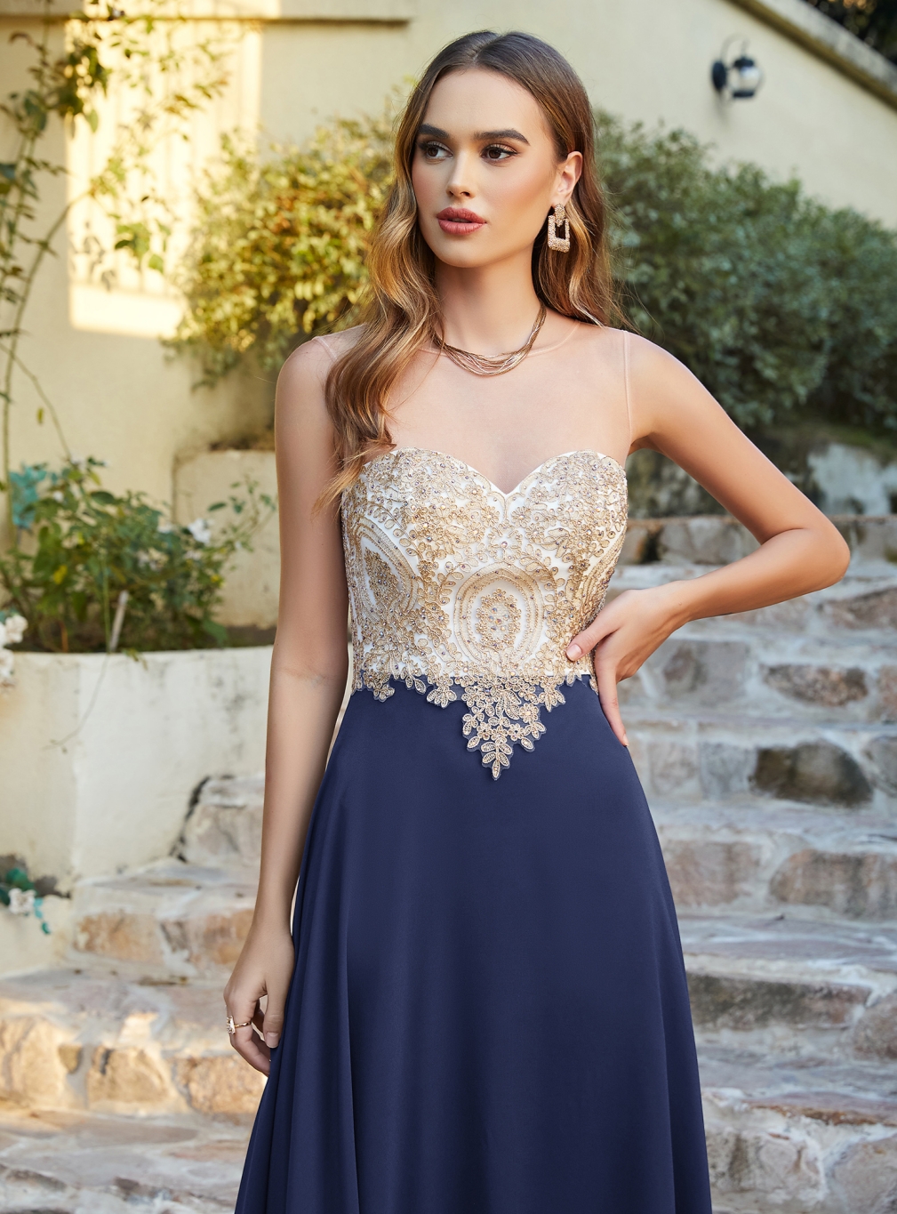 Elegant Sleeveless Chiffon Aline Evening Dress Lace Appliques Formal Dress-newarrivaldress