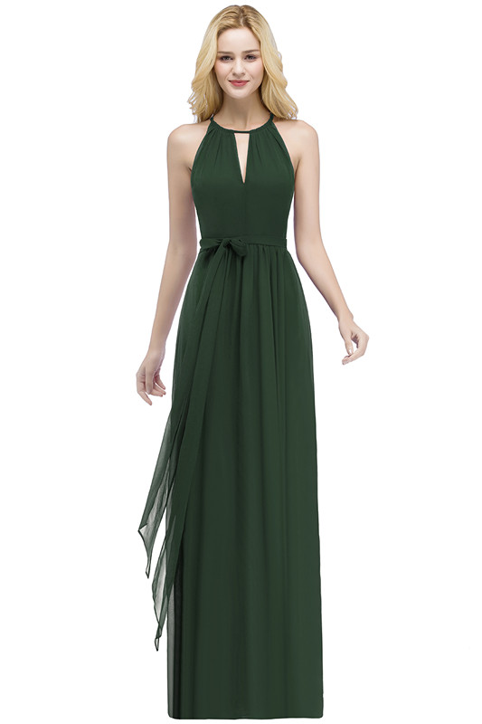 ROSALIND | A-line Halter Floor Length Burgundy Bridesmaid Dresses with Bow Sash-newarrivaldress