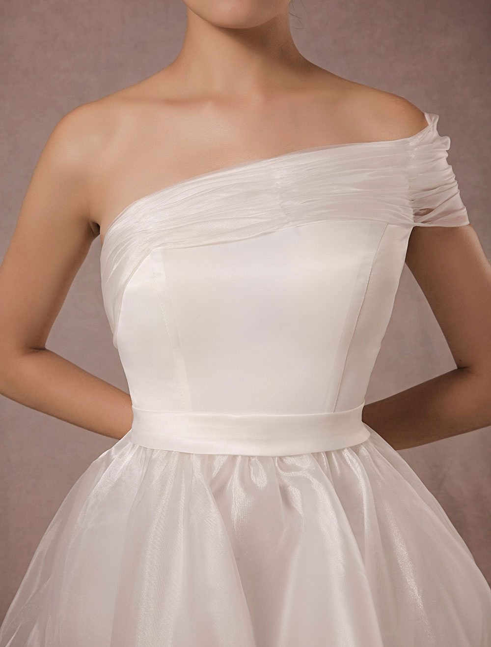 Short Wedding Dress Organza One-Shoulder A-Line Backless Satin Mini Summer Wedding Dresses 2021-newarrivaldress