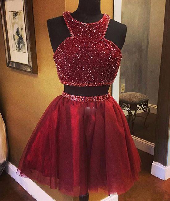 Luxury Sleeveless Bead Custom Made A-line Red Two Piece Sexy Short Homecoming Dresses-newarrivaldress