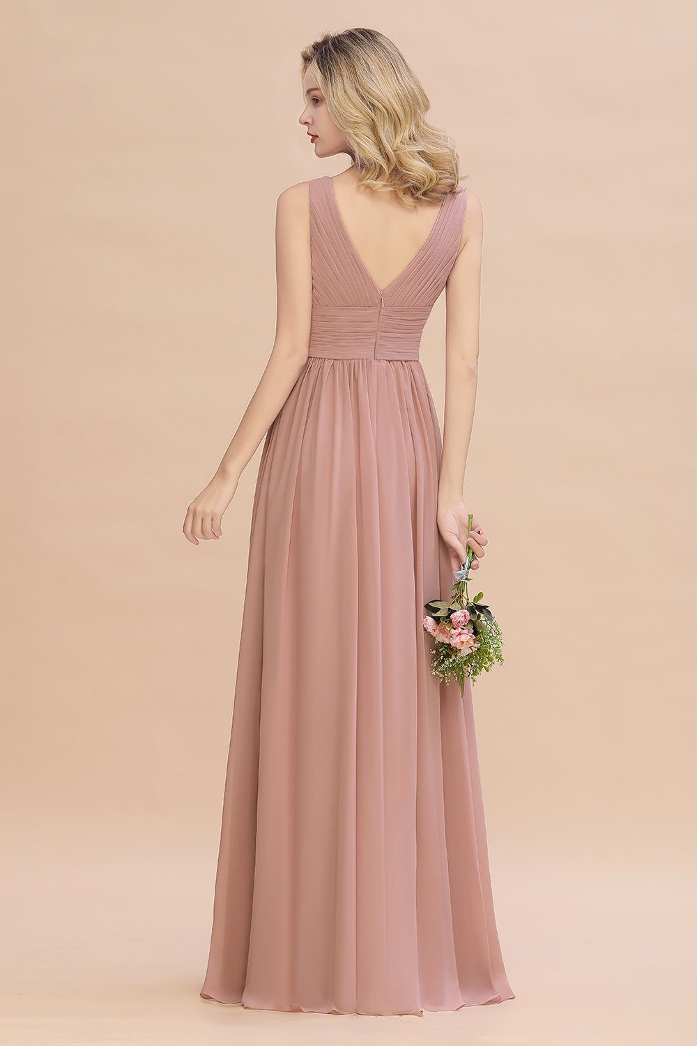 Elegant Dusty Rose Ruffle Chiffon Bridesmaid Dress Aline Sleeveless Wedding Party Dress-newarrivaldress